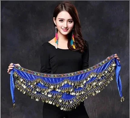1PC New Style Belly Dance Belt Newest Multi-color Glass Silk Velvet Dancing Belt Scarf Crystal BellyDance Waist Chain Hip Scarf